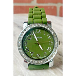 Geneva Y2K Green Silicone Rhinestone Watch Quartz Women's Large Face Lead Free